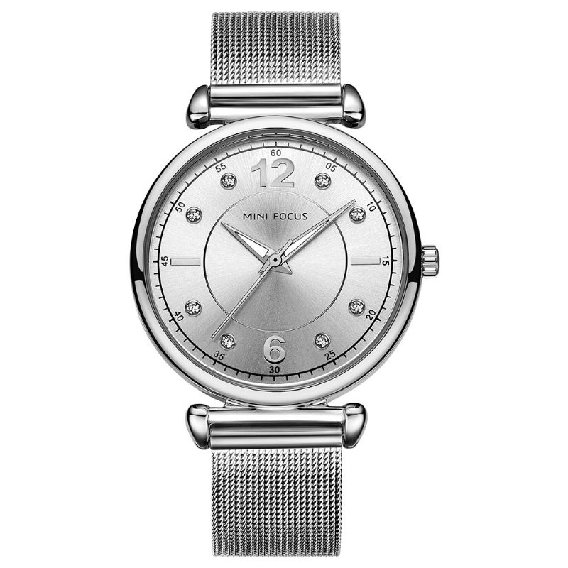 Mini Focus Mf0177L Elegant Design Mesh Stål Damearmbåndsur Crystal Dame Kvarts Klokke