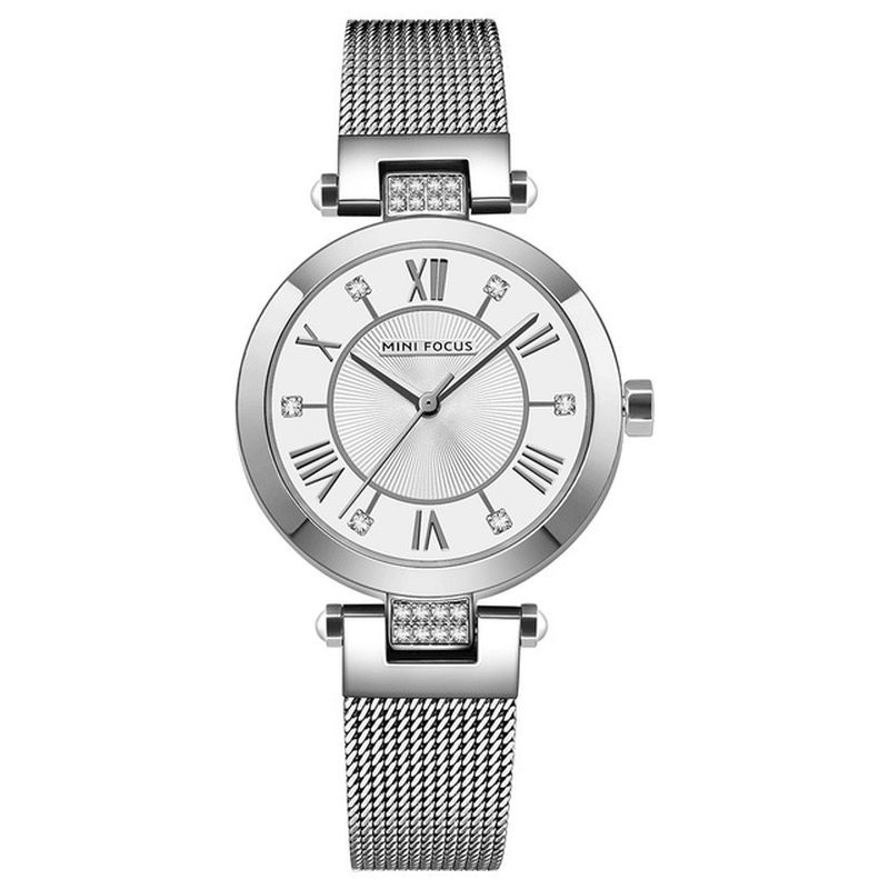 Mini Focus Mf0215L Casual Rome Number Design Vanntett Mesh Steel Kvartsklokke Dameklokke