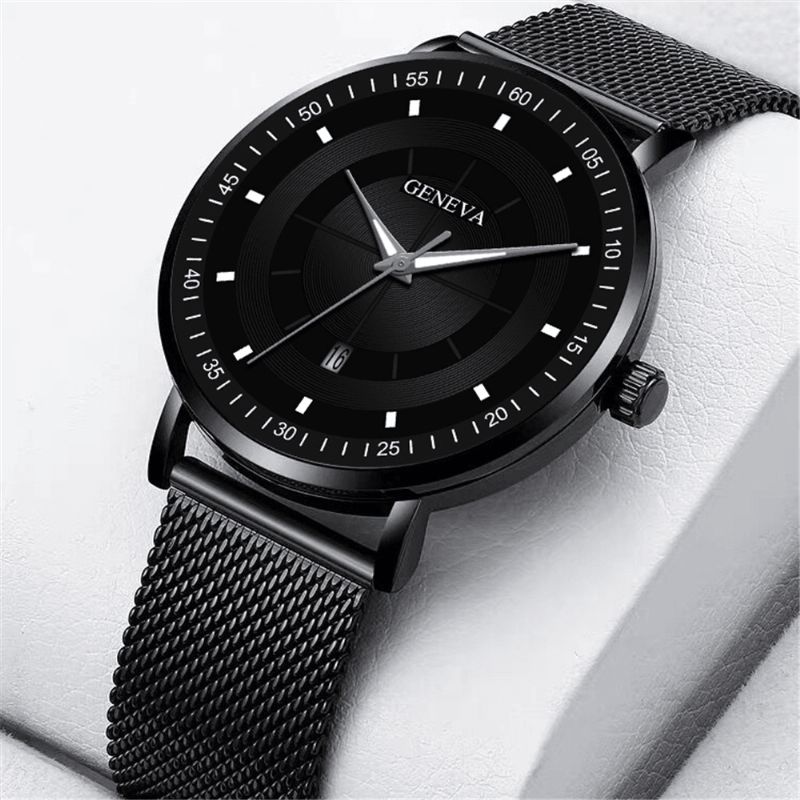 Mote Casual Alloy Lysende Pointers Business Multi-Function Mesh Strap Kvartsklokke