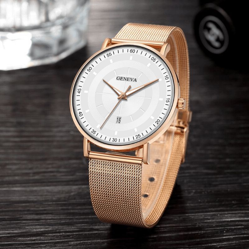 Mote Casual Alloy Lysende Pointers Business Multi-Function Mesh Strap Kvartsklokke