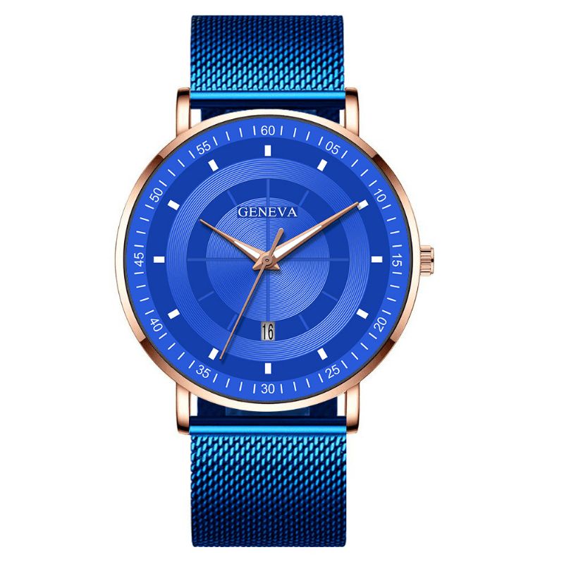 Mote Casual Alloy Lysende Pointers Business Multi-Function Mesh Strap Kvartsklokke