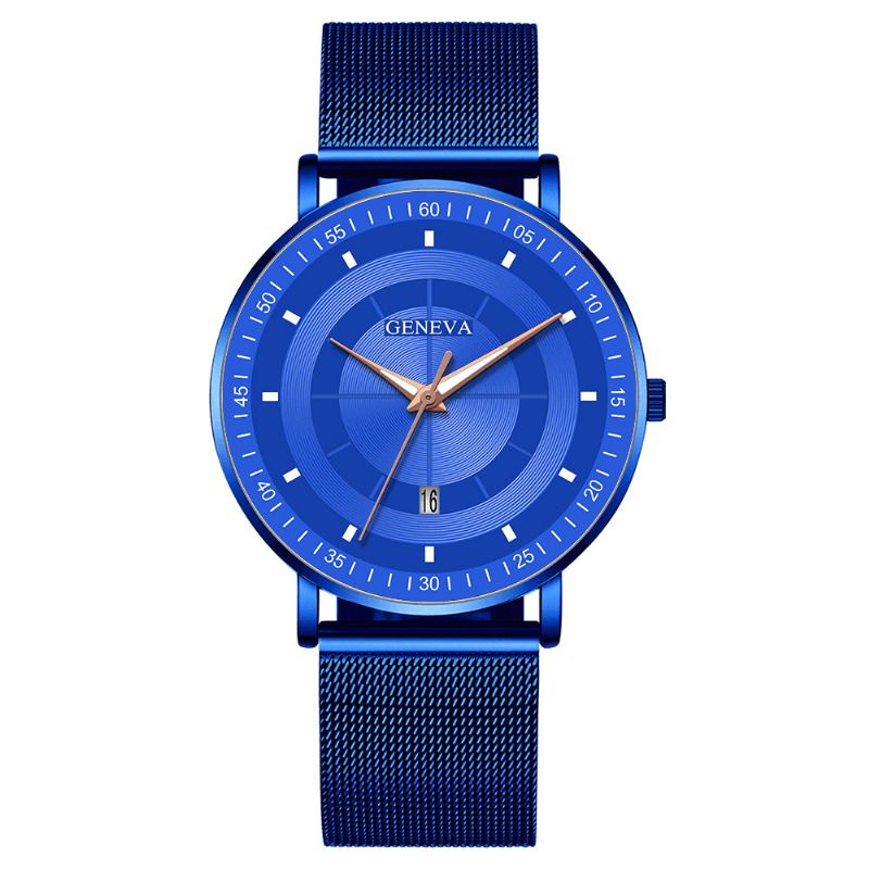 Mote Casual Alloy Lysende Pointers Business Multi-Function Mesh Strap Kvartsklokke