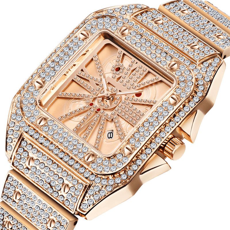 Mote Elegant Alloy Kvartsklokke Diamond Cool Herre Watch Square Dial Shape Kvartsklokke