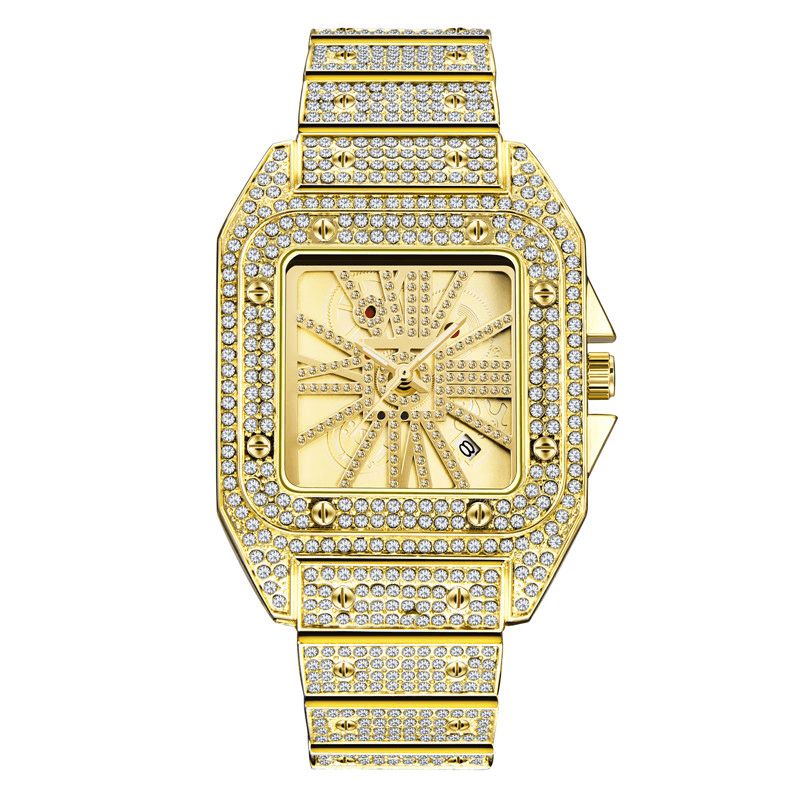 Mote Elegant Alloy Kvartsklokke Diamond Cool Herre Watch Square Dial Shape Kvartsklokke