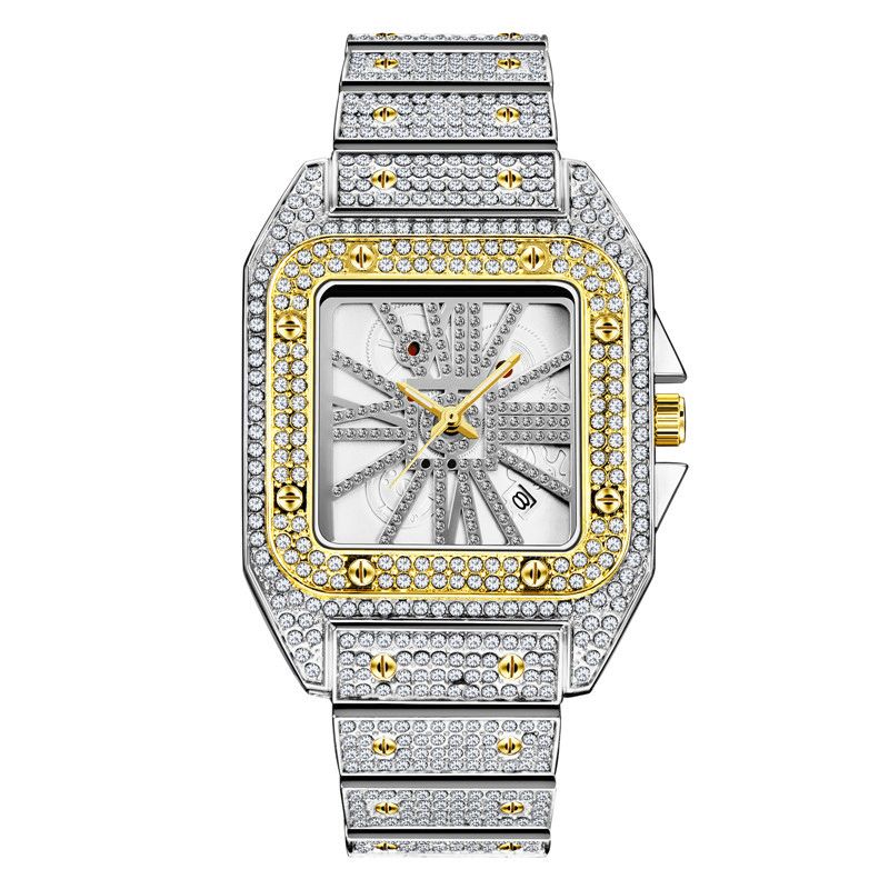 Mote Elegant Alloy Kvartsklokke Diamond Cool Herre Watch Square Dial Shape Kvartsklokke