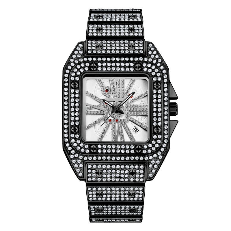 Mote Elegant Alloy Kvartsklokke Diamond Cool Herre Watch Square Dial Shape Kvartsklokke