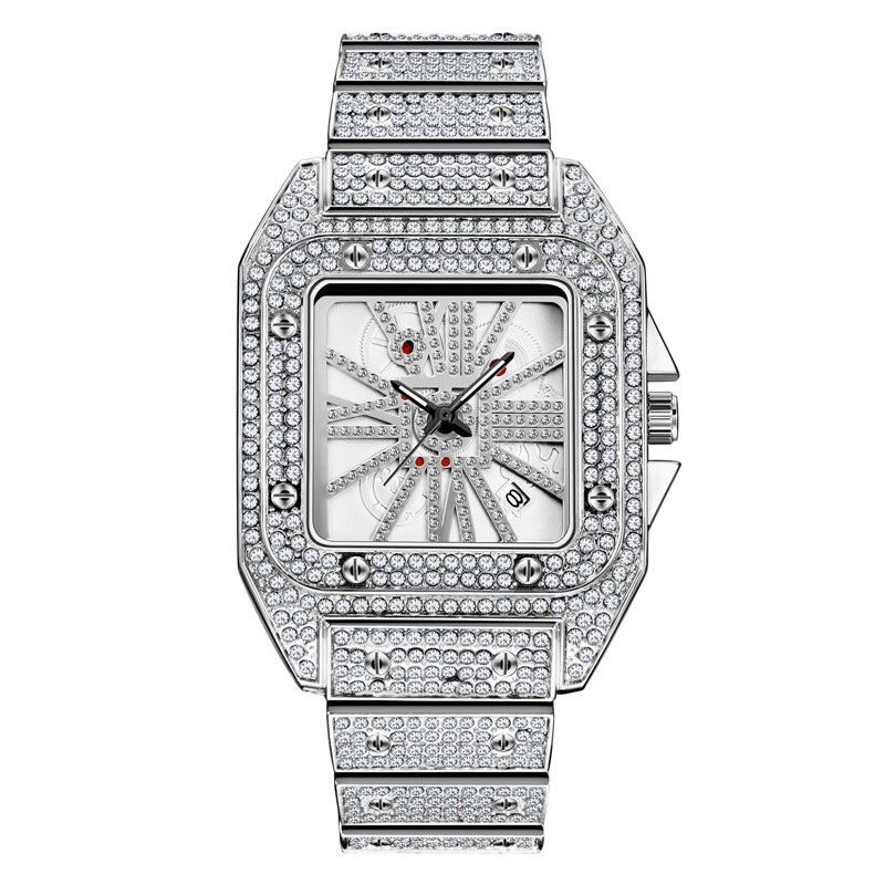 Mote Elegant Alloy Kvartsklokke Diamond Cool Herre Watch Square Dial Shape Kvartsklokke