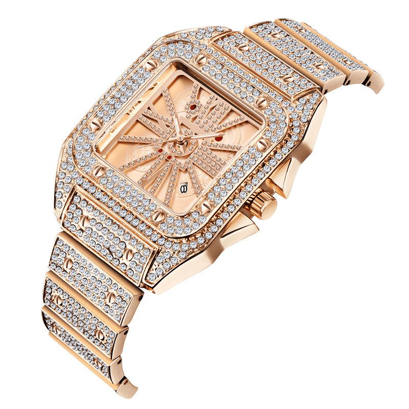 Mote Elegant Alloy Kvartsklokke Diamond Cool Herre Watch Square Dial Shape Kvartsklokke