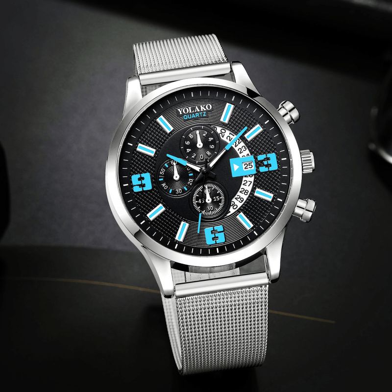 Mote Elegant Legering Herre Business Watch Dekorert Pointer Calendar Kvartsklokke