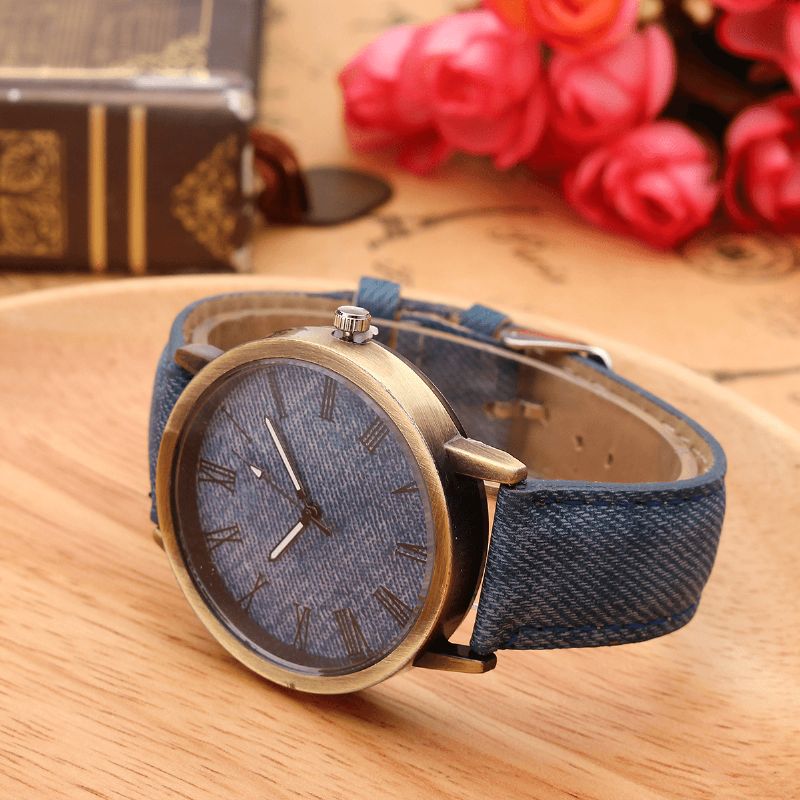 Mote Fargerik Stropp Denim Pu-Rem Casual Dial Menn Dame Watch Kvartsklokke