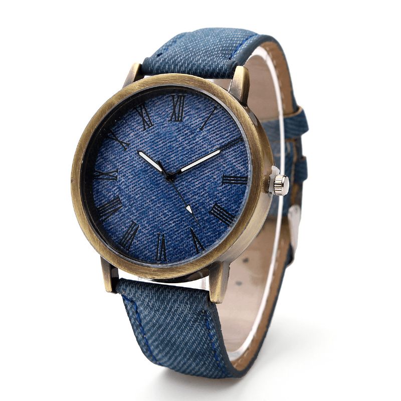 Mote Fargerik Stropp Denim Pu-Rem Casual Dial Menn Dame Watch Kvartsklokke