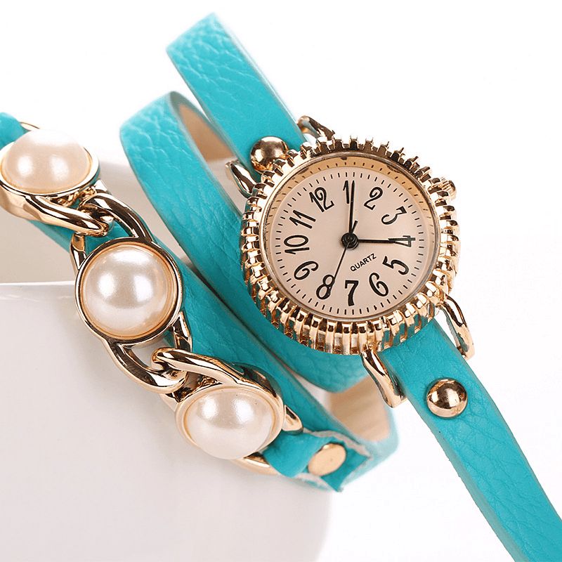 Mote Three Pearl Dame Watch Dame Dress Watch Armbånd Kvartsklokke