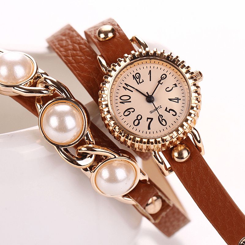 Mote Three Pearl Dame Watch Dame Dress Watch Armbånd Kvartsklokke