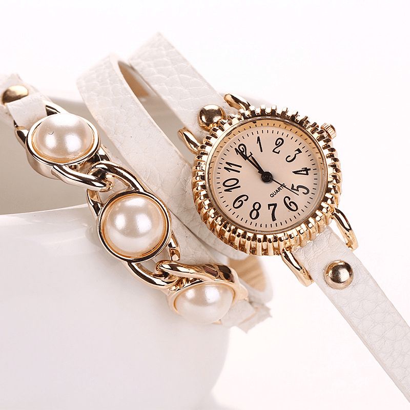 Mote Three Pearl Dame Watch Dame Dress Watch Armbånd Kvartsklokke