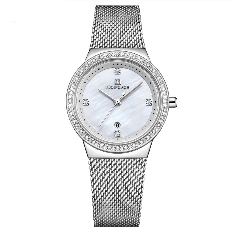 Naviforce 5005 Diamonds Uformell Stil Damearmbåndsur Mesh Stål Datovisning Kvartsklokke