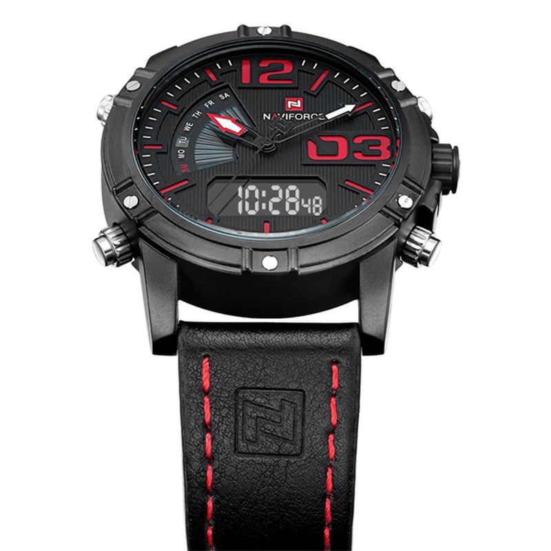 Naviforce 9095 Mote Sport Herreklokke Casual Leather Band Sports Dual Movement Armbåndsur