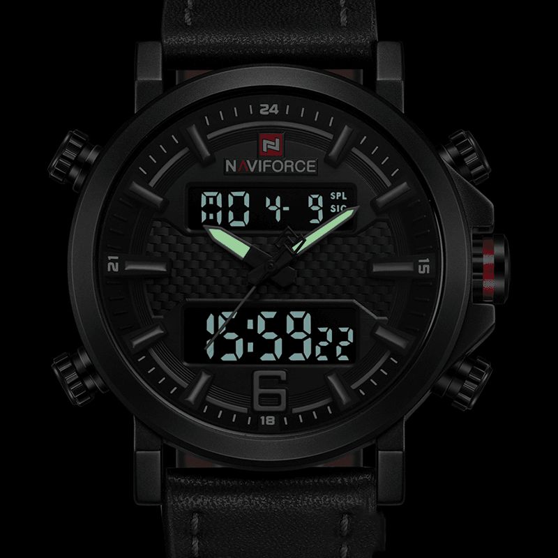 Naviforce 9135 Dual Display Digital Watch Lysende Display Alarmkalender Outdoor Sports Watch