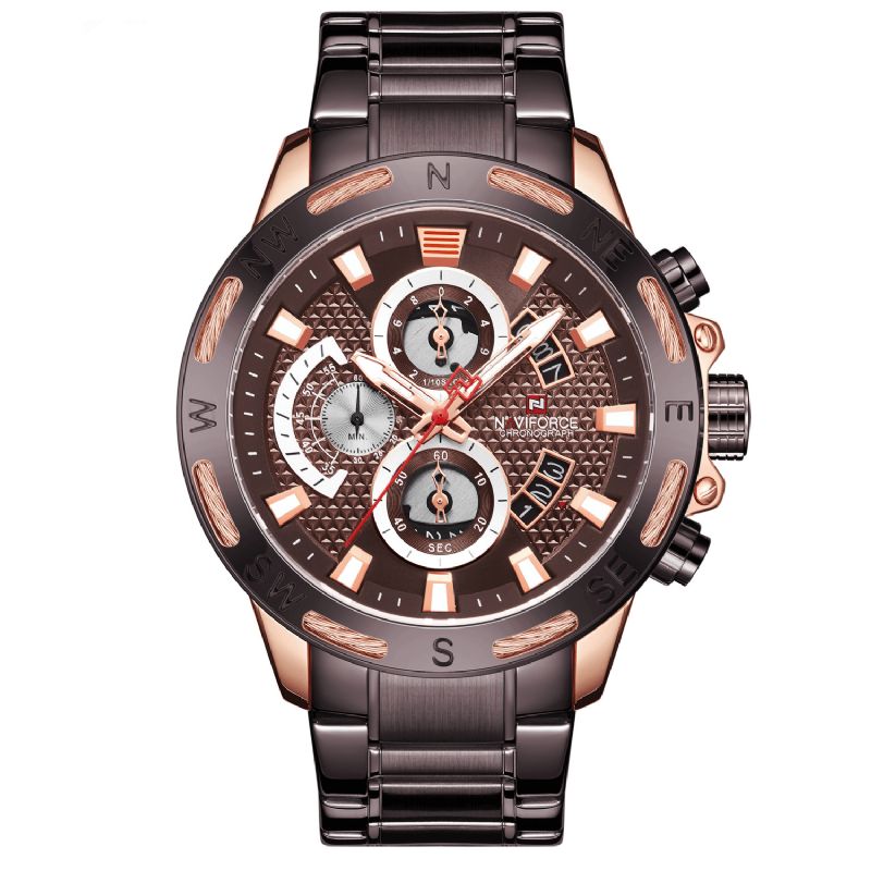 Naviforce 9165 Chronograph Business Style Herreklokke Lysende Kvartsklokke