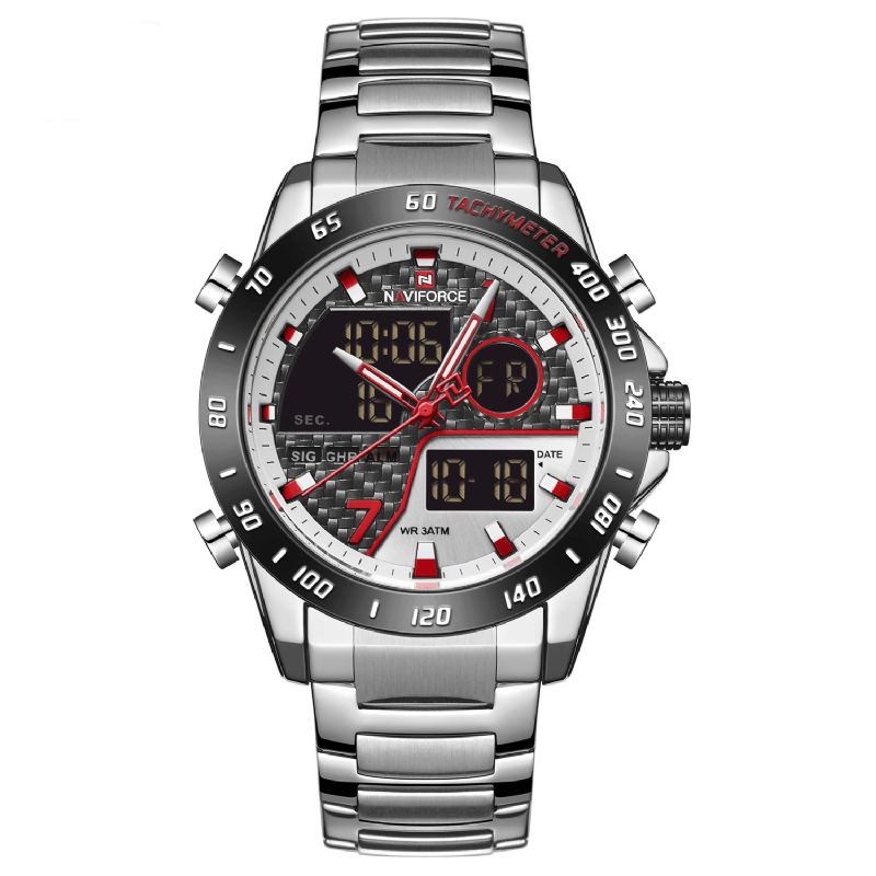 Naviforce 9171 Full Steel Dual Display Watch Luminous Display Herre Kvartsklokke