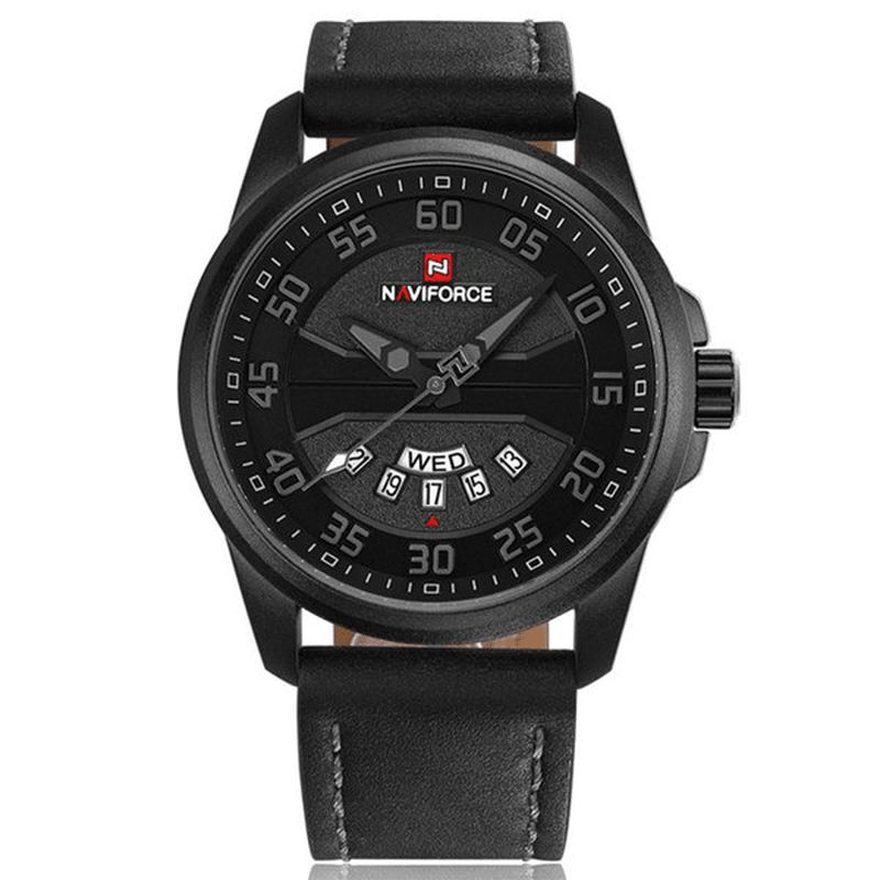 Naviforce Nf9124 Herreklokke Lærreim Enkel Urskive Kvarts-Armbåndsur For Menn