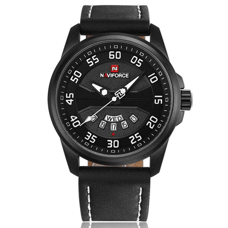 Naviforce Nf9124 Herreklokke Lærreim Enkel Urskive Kvarts-Armbåndsur For Menn