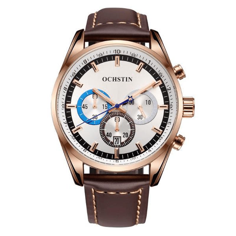 Ochstin 6046G Herre Kvartsklokke Luxury Leather Strap Business Watch