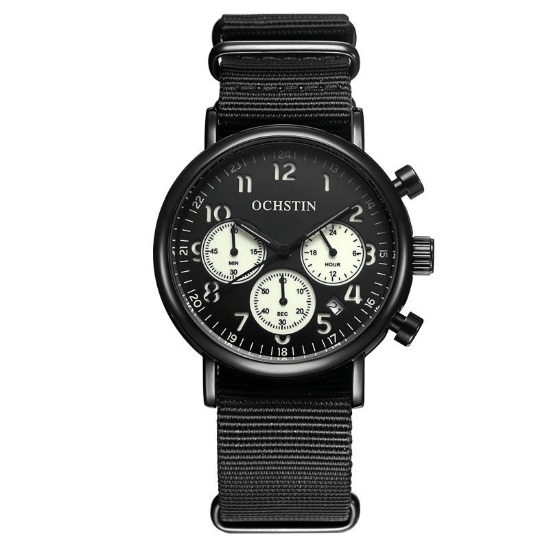 Ochstin Gq081A Chronograph Uformell Stil Herrearmbåndsklokke Ekte Skinnbånd Kvartsklokke