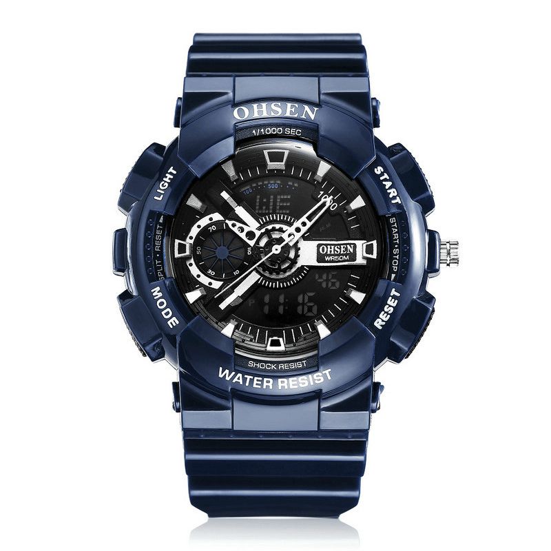 Ohsen Ad1803 Dual Display Digital Watch Herre Sport Lysende Stoppeklokke Alarm Vanntett Klokke