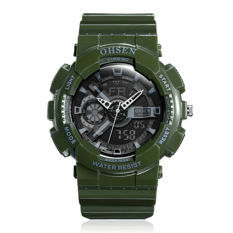 Ohsen Ad1803 Dual Display Digital Watch Herre Sport Lysende Stoppeklokke Alarm Vanntett Klokke