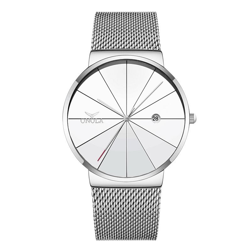 Onola Business Casual Alloy Mesh Band Kalender Vanntett Herre Kvartsklokke Armbåndsur