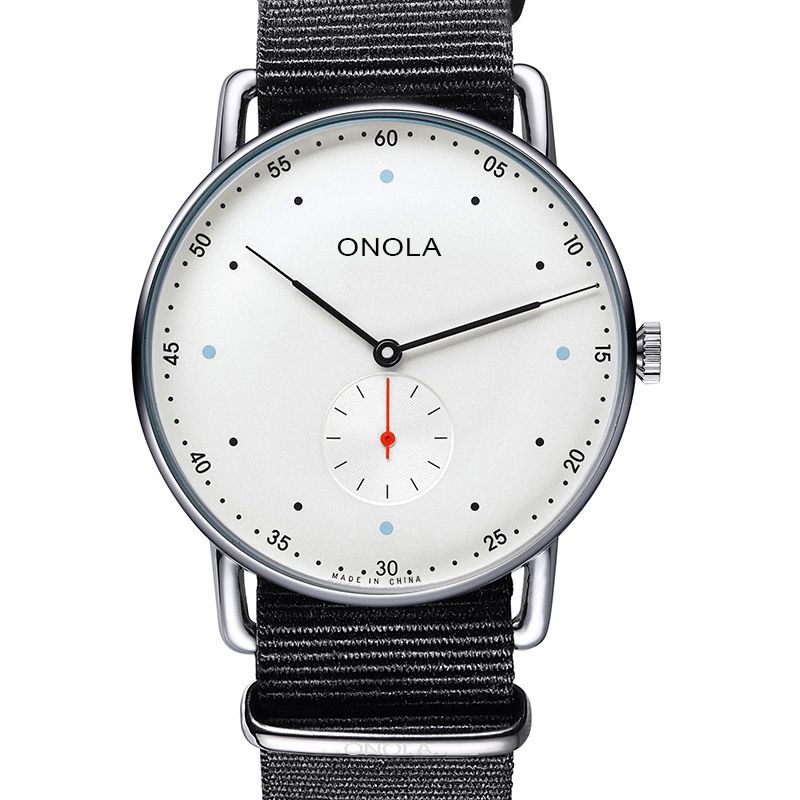 Onola On3806 Creative Point Simple Dial Herre Mote Nylon Lærreim Kvartsklokke