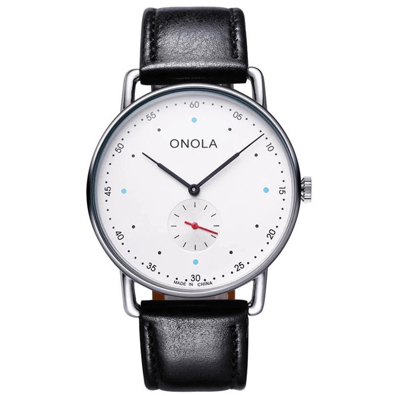 Onola On3806 Creative Point Simple Dial Herre Mote Nylon Lærreim Kvartsklokke