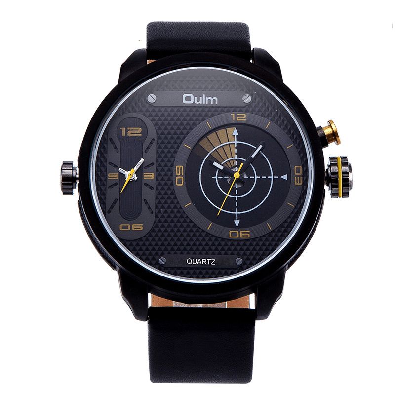 Oulm 3221B Dual Time Zone Big Dial Creative Watch Unik Design Kvartsklokker For Menn