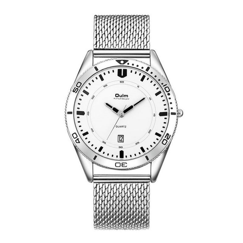 Oulm 3994 Classic Business Style Herre Armbåndsur Kalender Mesh Steel Band Quartz Klokker