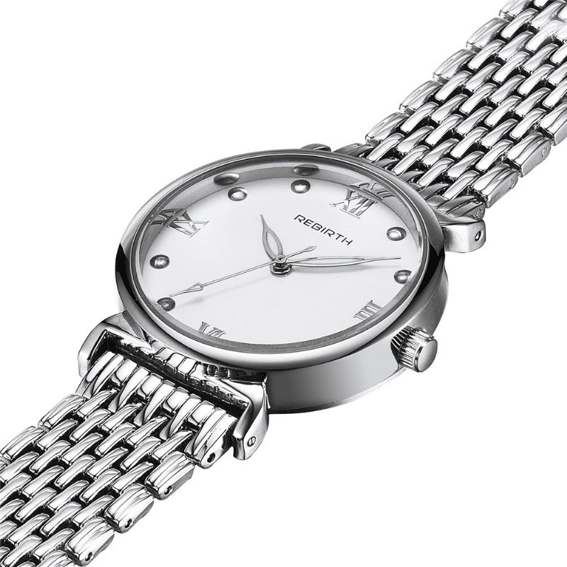 Rebirth Re034 Full Steel Elegant Design Damearmbåndsur Roman Number Quartz Klokker