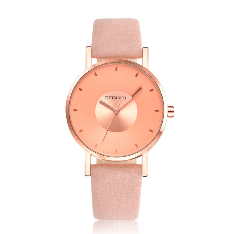 Rebirth Re055 Rose Gold Case Dame Armbåndsklokke Uformell Stil Gave Lærreim Kvartsklokker