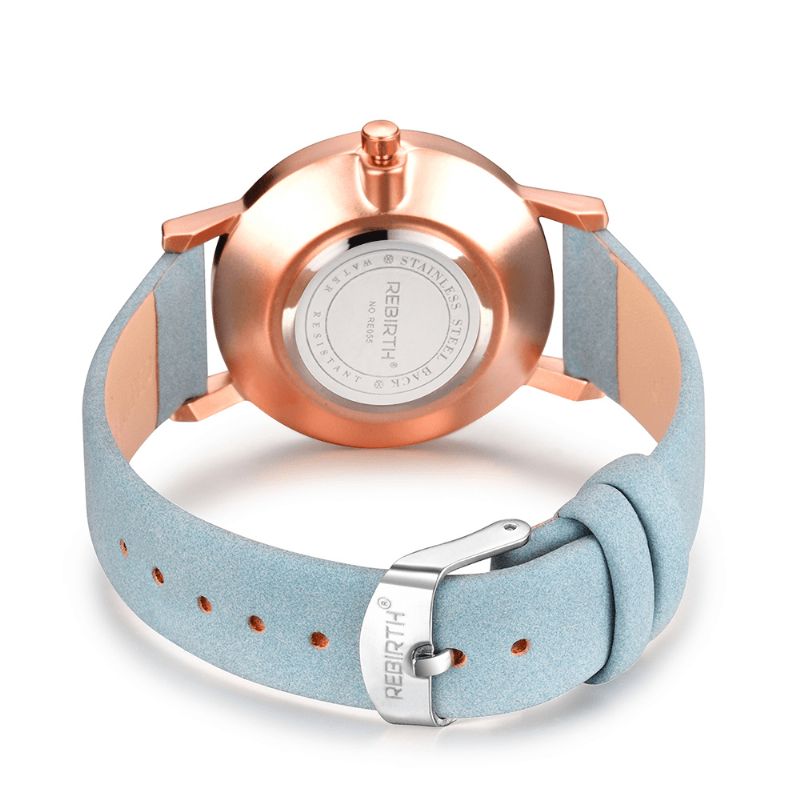 Rebirth Re055 Rose Gold Case Dame Armbåndsklokke Uformell Stil Gave Lærreim Kvartsklokker