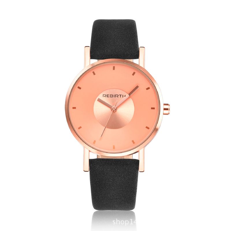 Rebirth Re055 Rose Gold Case Dame Armbåndsklokke Uformell Stil Gave Lærreim Kvartsklokker