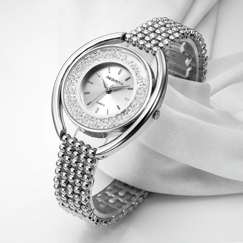 Rebirth Re079 Mote Kvinner Kvarts Klokke Dame Luksus Diamond Steel Strap Armbånd Watch