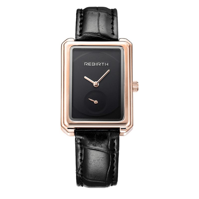 Rebirth Re203 Square Dial Dame Armbåndsur Elegant Design Leather Band Quartz Klokker