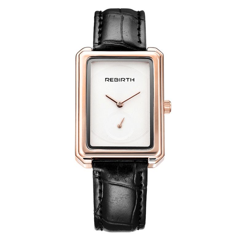 Rebirth Re203 Square Dial Dame Armbåndsur Elegant Design Leather Band Quartz Klokker