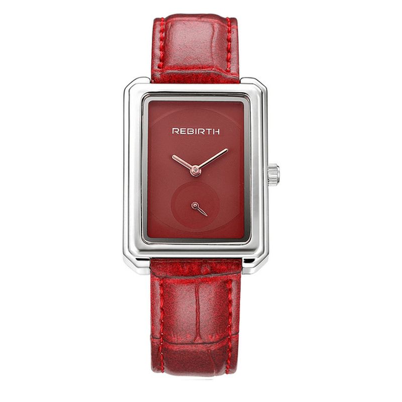 Rebirth Re203 Square Dial Dame Armbåndsur Elegant Design Leather Band Quartz Klokker