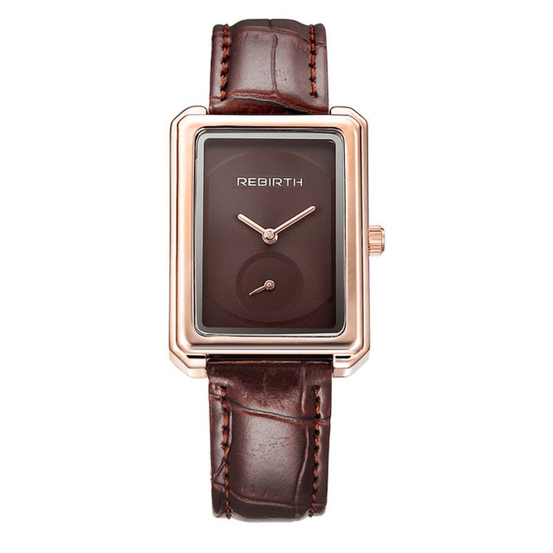 Rebirth Re203 Square Dial Dame Armbåndsur Elegant Design Leather Band Quartz Klokker