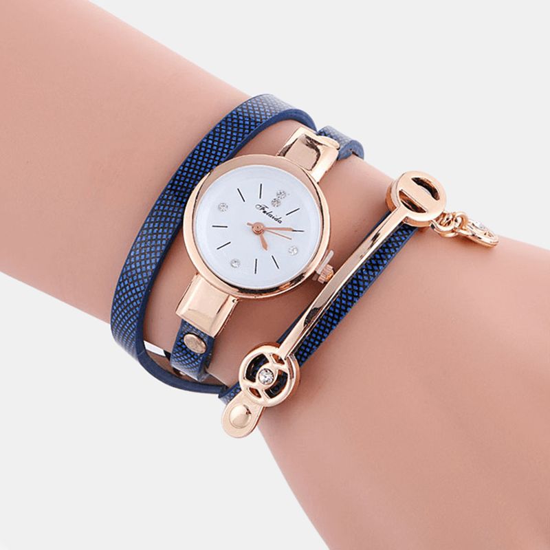 Retro Pu-Rem Rhinestone Multi-Layer Watch Metallanheng Justerbar Classic Lady Kvartsklokke