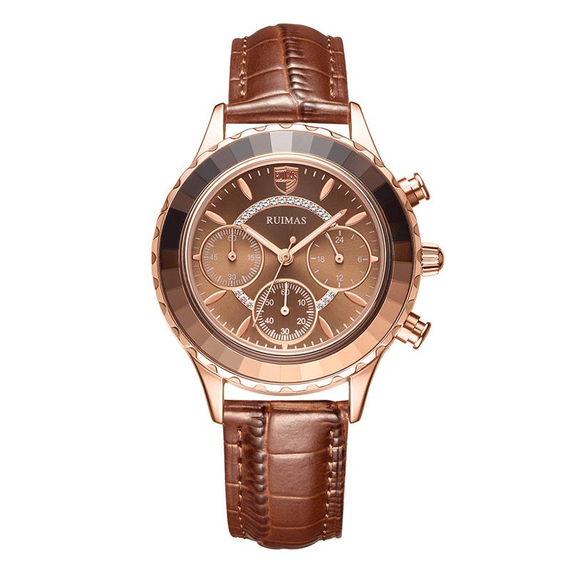 Ruimas 592 Fashion Dame Klokke Vanntett Chronograph Leather Strap Light Luxury Kvartsklokke