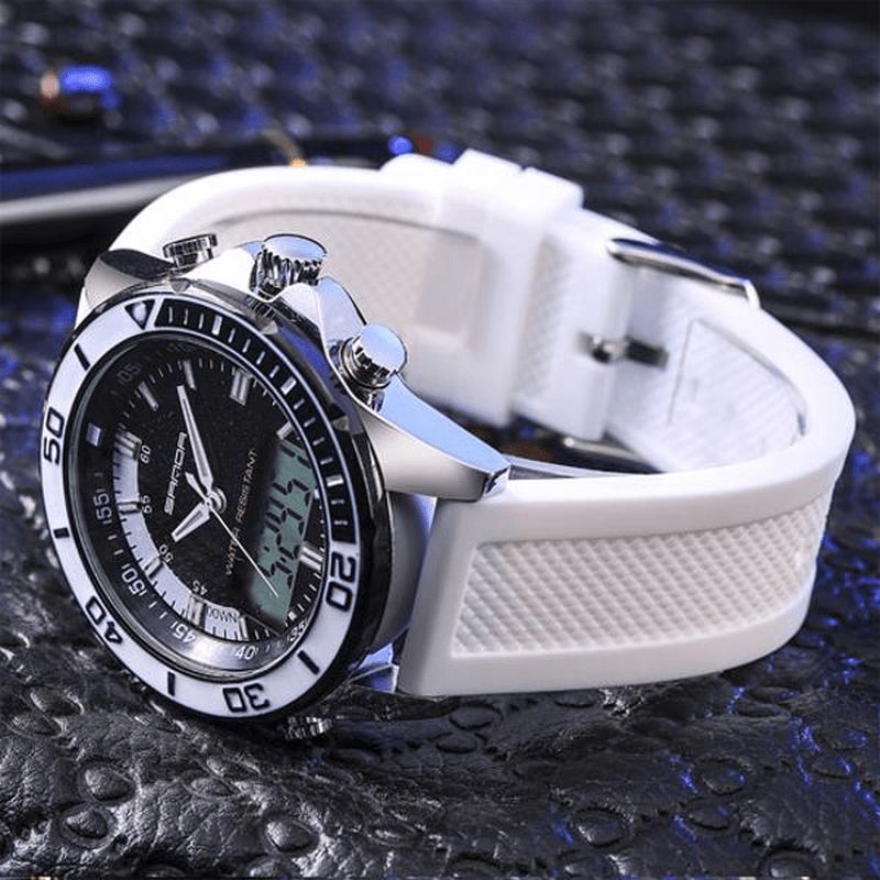 Sanda 003 Fashion Herre Led Dual Display Watch Silikonrem Svømming Dykking Sport Watch