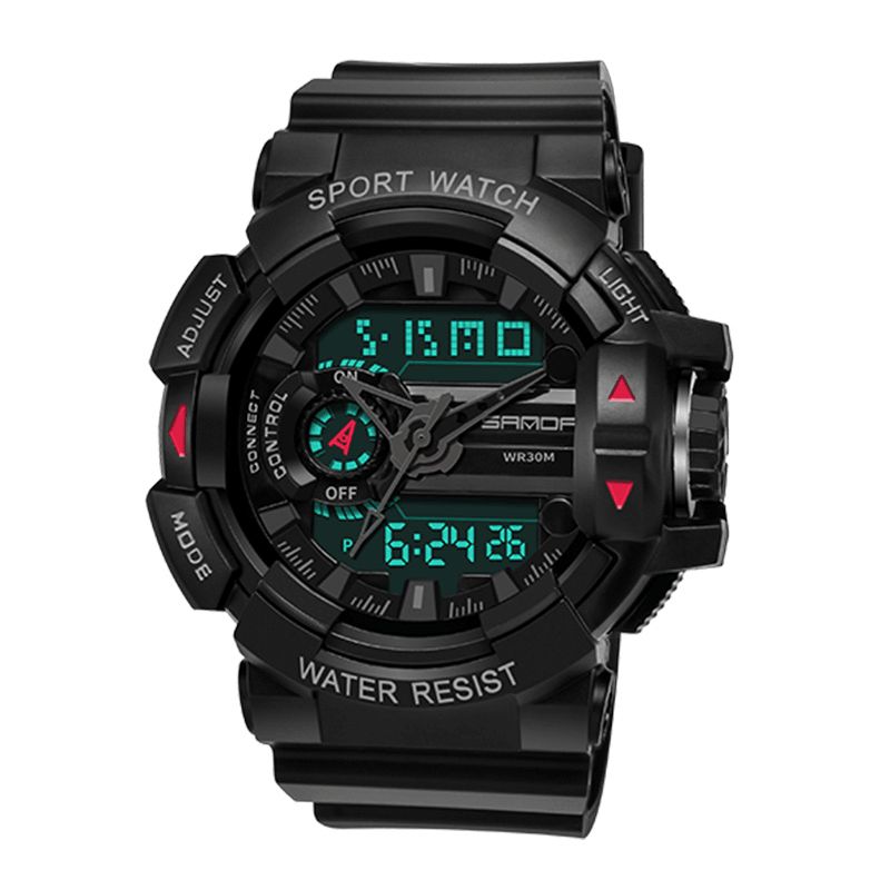 Sanda 599 Luminous Display Candar Stoppeklokke Herre Mote Sport Watch Dual Display Digital Watch