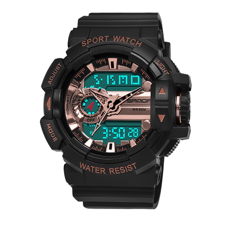 Sanda 599 Luminous Display Candar Stoppeklokke Herre Mote Sport Watch Dual Display Digital Watch