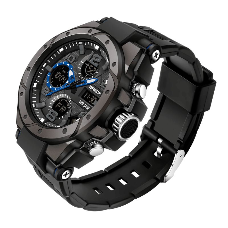 Sanda 6008 Sport Style Vekkerklokke Lysende Display Klokke Mote Menn Vanntett Dual Display Digital Watch