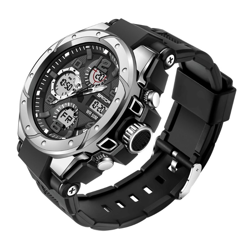 Sanda 6008 Sport Style Vekkerklokke Lysende Display Klokke Mote Menn Vanntett Dual Display Digital Watch